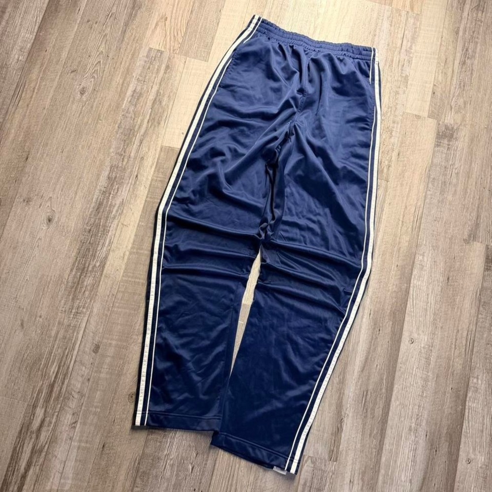 Vintage Navy Snap Button Track Pants Wide Leg Athletic Warmup